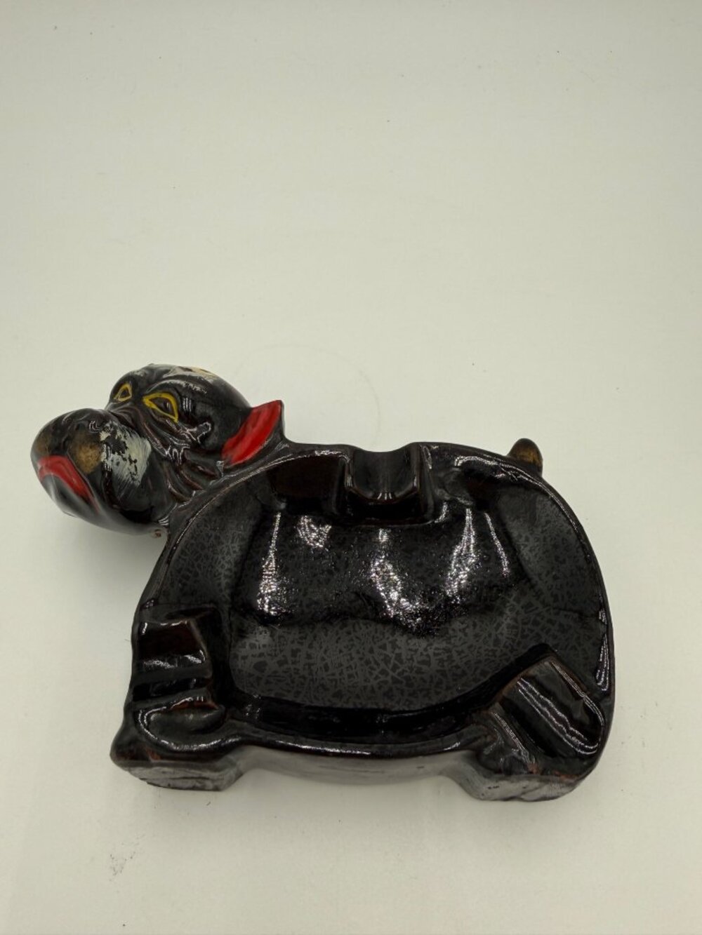 Vintage Ceramic Dog Shaped Ashtray Black Trinket Dish Made In Japan